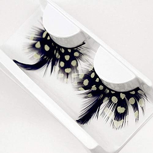 Color Feathers Eyelashes Exaggerated False Peacock Spot Dots Eyelashes for Art Latin Party Stage Makeup (spot,black)(White spots)
