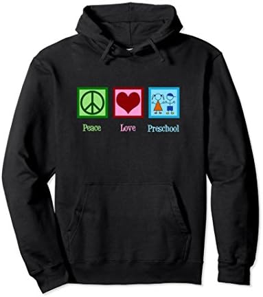 Unisex Peace Love Preschool Teacher Hoodie XL: Black