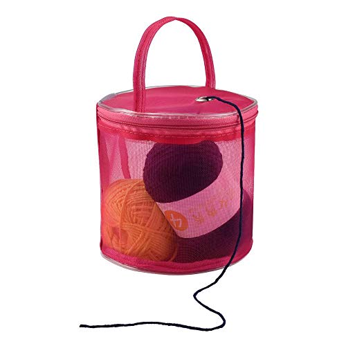 Pawaca Yarn Crochet Thread Storage, Round Mesh Bag Yarn Case Organizer Tote for Knitting, Crotchet, Sewing, Needlework(Rose)