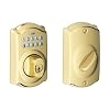 Schlage BE365 CAM 505 Camelot Keypad Deadbolt Electronic Keyless Entry Lock, full, Bright Brass