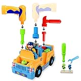 WolVol Truck Tools Toy Equipped with Electric Drill and Various Tools, Lights and Music, Bump and Go Action, will go by its own and change directions on contact