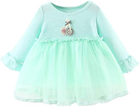 MITIY Toddler Kids Baby Girls Long Sleeve Printing Solid Color Round Neck Without Leaving a Princess Dress Beige