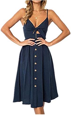AYCGBHU Dress for Womens Holiday Bowknot Lace Up Beach Buttons Party Dress