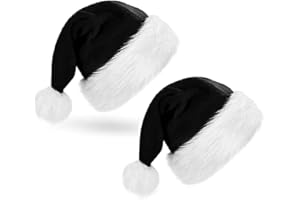 YRDQNCraft 2PCS Black Santa Hat for Adults, Traditional Black and White Plush Christmas Hat for Christmas Party