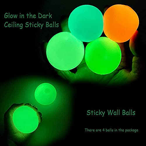 EXZ 4 Pcs Ceiling Balls,Stress Balls for Adults and Kids, Glow in The Dark Sticky Balls for Kids