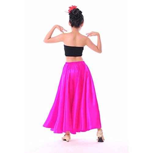 BACKGARDEN Girl Children Color Stretched Waist Performance Circle Skirt Belly Dance Dress (L, Rose red)