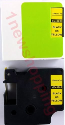 Black on Yellow Label Tape Compatible for DYMO D1 45808 3/4" x 23' (19mm x 7m)