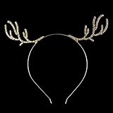 FUMUD Gold Rhinestone Antler Headband, Wire Rudolf Antlers Metal Deer Ears, Christmas Hair Band, Xmas Headband, Photo Prop