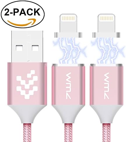 Lightning Charger Cable, WMZ [2 Pack] 3.3ft Magnetic Lightning to USB Cable Nylon Braided Charging and Data Sync Cord for iPhone 7, 7 Plus, 6, 6s, 6 Plus, 5, 5c, iPad Air and iPod nano (Rose Gold)