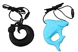 MyBoo Autism/Sensory/Teething Chewable Dragon and Shark Pendant Bundle - Set of 2, Black/Blue