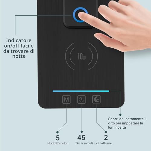 LED Desk Lamp with Wireless Charging - Table Lamp with 10 W Charger, USB Charging Port, Rotating Folding Desk Lamp, Dimmable 5 Levels Touch, 3 Modes