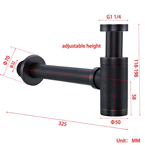 RANDOM Brass Contemporary Round Bottle P Trap 1 1/4,Basin Sink Waste Drain P Trap Kit,Oil Rubbed Bronze.also Brushed Nickel,Matte Black,Brushed Gold,Chrome.