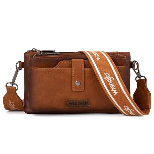 Montana West Wrangler Distressed Crossbody Purses for Women Multi-function Card Holder Wallet Small Purse with Double Zipper