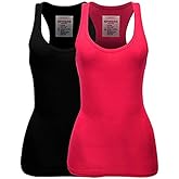 Zenana Women's Plain Solid Color Ribbed Racerback Tank Top Shirt Plus Sizes (Small, 2 Pack: Black | Hot Pink)