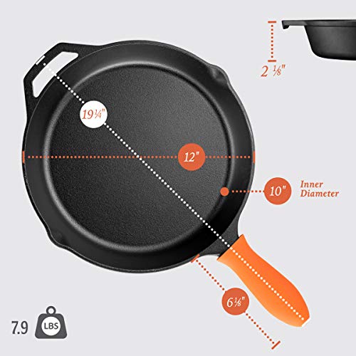 Legend Cast Iron Skillet with Lid Large 12” Frying Pan with Glass Lid