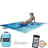Sand Free Beach Blanket – 9′ X 10′ Oversized Sand Proof Mat with 4 Anchor Loops & Metal Stakes – Outdoor Picnic Blanket Ground Cover for Camping, Hiking, Travel and Music Festivals