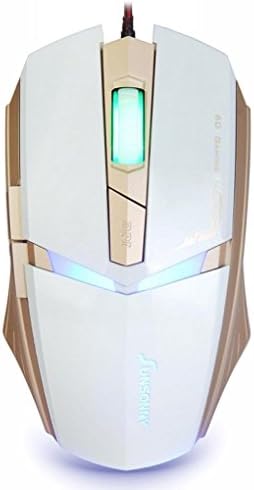 Phrond Ergonomic USB Wired Gaming Mouse 6 Buttons Adjustable 3 LED Mice 4000 DPI (White Gold)