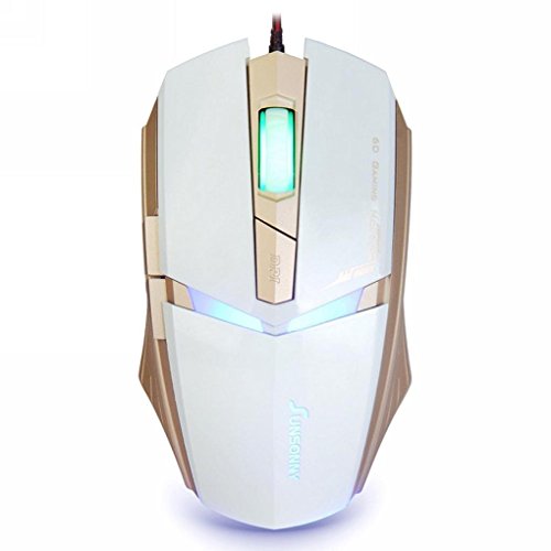 Phrond Ergonomic USB Wired Gaming Mouse 6 Buttons Adjustable 3 LED Mice 4000 DPI (White Gold)