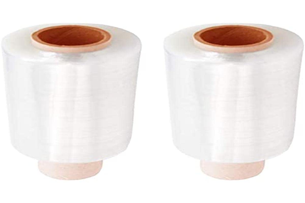 FHYT 2pcs Mini Transparent Stretch Wrap Rolls Clear Packaging Boxes Wrap Cling Film String Rolls Package Quick and Strong Film 10cm x 150m