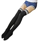 TooPhoto Women's Cotton Over Knee High Socks Casual Solid Triple Stripe Color Fashion