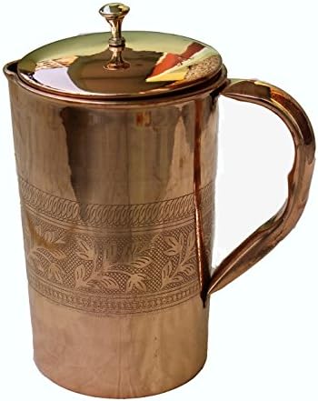 Pure copper pitcher Ayurveda Copper Jug with lid Copper water pitcher Copper water Jug Copper pitcher (Emboss jug)