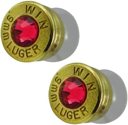 LoriDavidson Designer Brass 9mm Bullet Shell Swarovski Crystal Stud Earrings