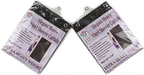 Venice Collections 2-Pack Heavy Duty 100% Water, Mold, Mildew Repellent, 10 Mil, Durable Shower Curtain Liner with Reinforced Header, Rustproof Grommets, Weighted Magnetic Hem Black