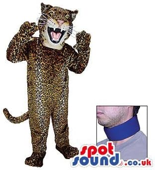 Amazon 白と茶色のヒョウ動物ぬいぐるみspotsound Ltdマスコット衣装ブルーネックバンド コスプレ 仮装 通販