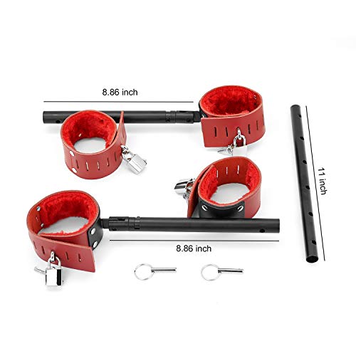 SCARLET KITTEN Spreader Bar with 4 Leather Adjustable Straps Set, Black Red