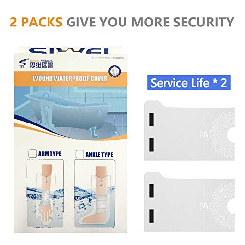 Adult Waterproof Foot Cast Wound Cover Protector with Cuttable Opening for Shower Bath (2 Pack), Reusable Watertight Lower leg Sleeve Bag Covers for Broken Foots, Legs, Plaster, Bandage, Splint & Woun