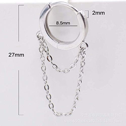 Minimalist Sterling Silver Tassel Chain Drop Dangle Small Hoop Earrings Rhinestone Crawler Earrings Long Ear Stud Climber Earrings for Women