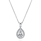 BERRICLE Sterling Silver Halo Wedding Pendant Necklace for Women, Cubic Zirconia CZ - Cushion, Emerald, Pear Cut