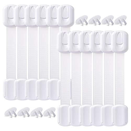 Kitchen Cabinet Locks Child Safety - OKEFAN 20 Pcs Baby Proof Kit Drawer Straps for Kids Bathroom Cupboard Oven Refrigerator Microwave Toilet Latches (White) - Thumbnail 7