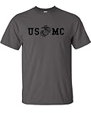 Marine Corps Bull Dog Front and Back Premium Men's T-Shirt (Small, Charcoal)