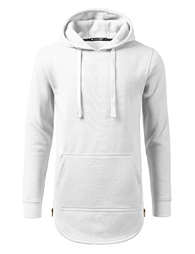 URBANCREWS Mens Hipster Hip Hop Pullover Fleece Hoodie Sweatshirt White Large