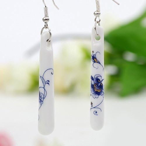 Gambulin Ceramic Flower Pattern Cylindrical Drop Earrings,Ceramic Earrings for Women,Girls