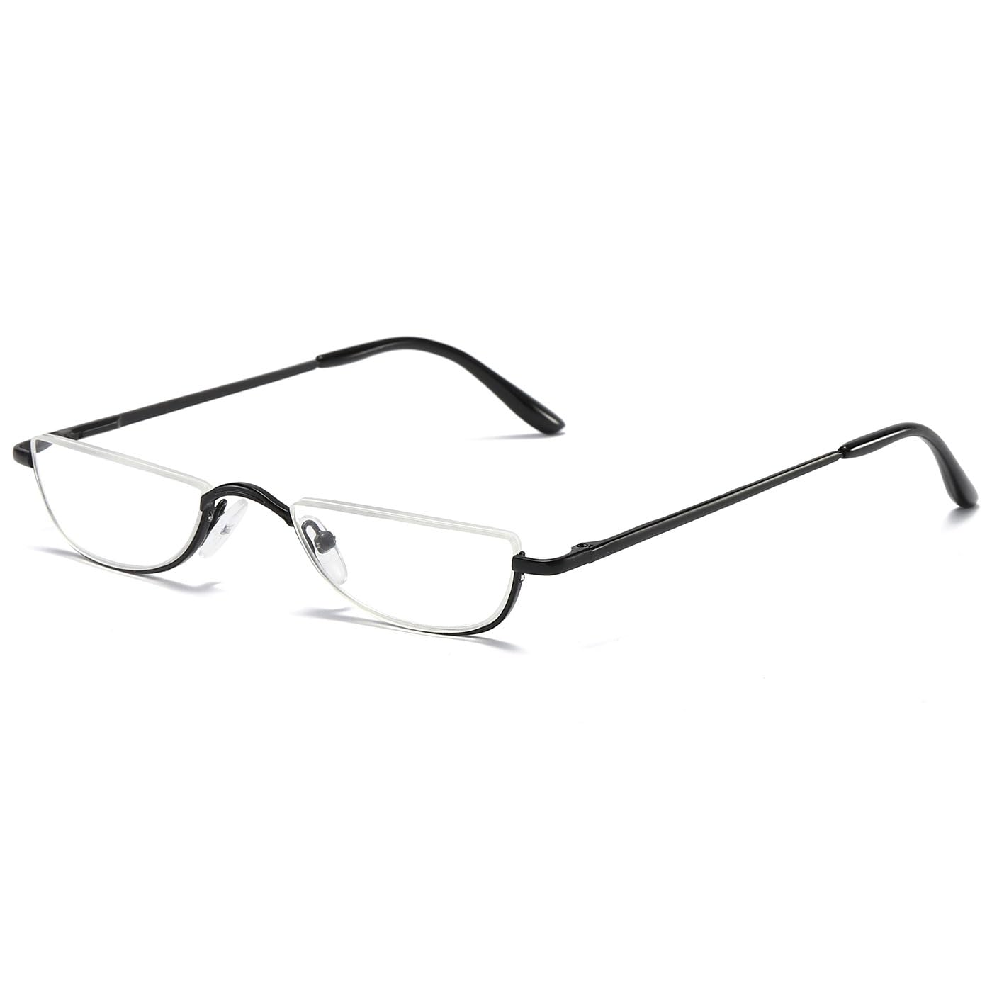 ABETOS Half Moon Reading Glasses Half Frame Semi Rimless Metal Strong Eyewear Spring Hinge Clear Lens Lightweight Fashion Computer Readers for Men Women, Black 2.25
