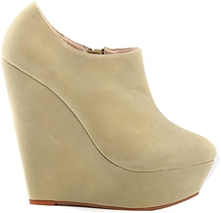 LOSLANDIFEN Womens Faux Velvet Platform High Heels Boots Wedges Wedding Shoes(391-5VE42,nude velvet)