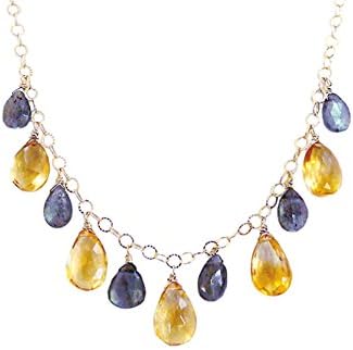 Citrine and Labradorite Teardrop Necklace on 14k Gold Fill Chain, 16-18 inches