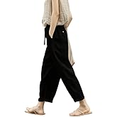 Kubsid Women Linen Pants Summer Casual Drawstring Elastic Waist Pants Lightweight Capris Beachwear