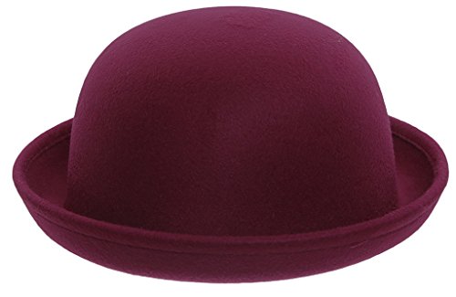 EOZY Girls Wool Felt Roll Brim Bowler Derby Hats Billycock Cloche 21" Wine