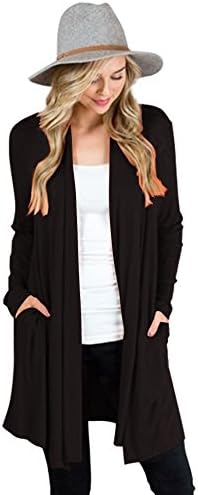 Women's Loose Fit Knit Open Front Drape Long Cardigan Sweater with Pockets