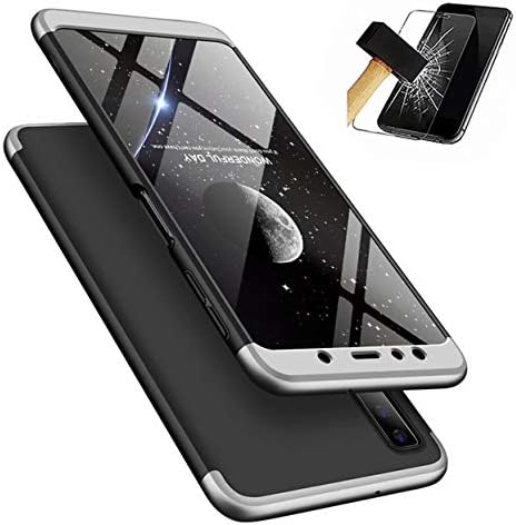 Samsung Galaxy A9 2018 Case Lanpangzi TPU Silicone 3 in 1 Combination Ultra Slim Cover with [Tempered Glass Screen Protector] Scratch-resistant Protective Case - Silver and Black