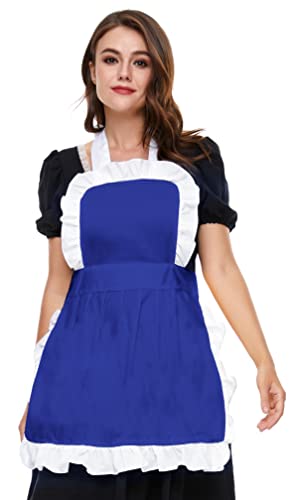 LilMents Women's Ruffle Outline Retro Apron Kitchen Cake Baking Cooking Cleaning Maid Costume (Dark Blue)
