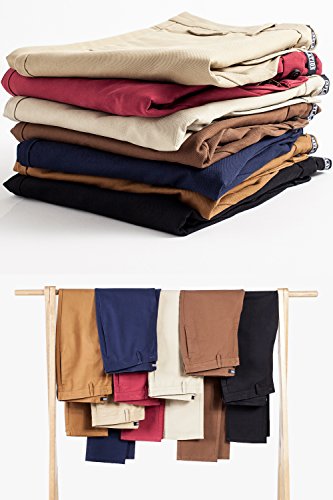 INFLATION Mens Slim Tapered Stretch Flat Front Casual Pants 100% Cotton Dress Pants Trousers for Men,22 Color Choices,White Pants Size 30