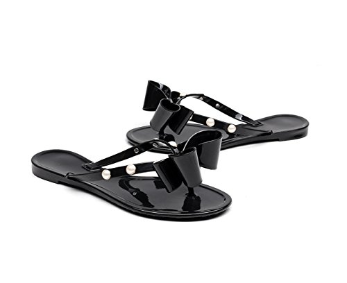 AlwaysU Womens Ladies Jelly Shoes Toe Ribbon Bow Diamante Summer Flat Flip Flop Thong Sandals Size - Thumbnail 6