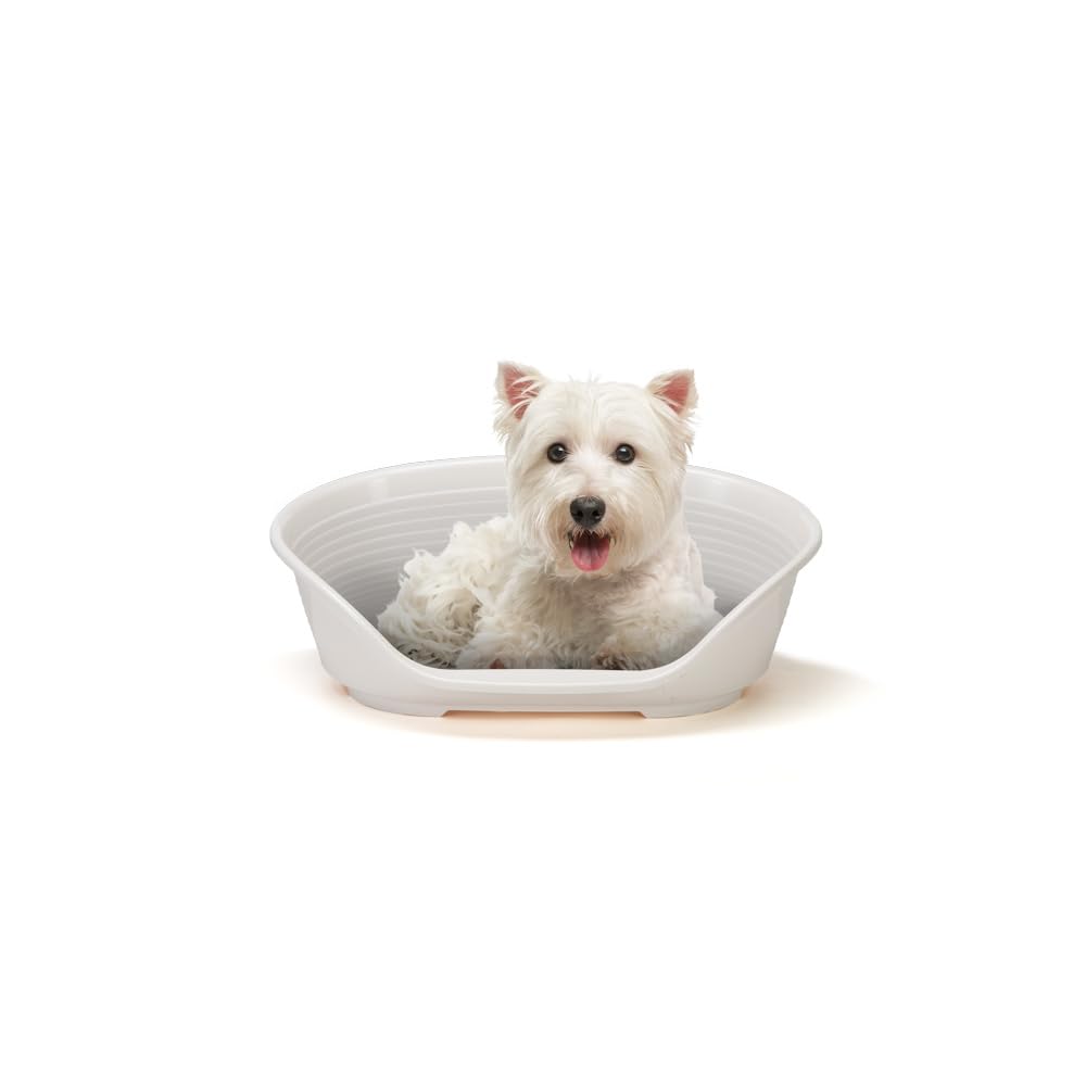Ferplast Cat Bed, Plastic Dog Bed Small, Ventilation Holes and Non-Slip Rubber Feet for Added Stability 61,5 x 45 x h. 21.5 cm. White