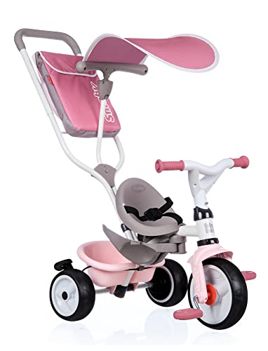 Smoby - Triciclo Baby Balade Rosa, 7600741401, + 10 Mesi, Evolutivo, Guida Parentale, Ruote Silenziose, con Cinture di Sicurezza