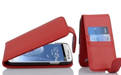 Cadorabo Hülle kompatibel mit Samsung Galaxy S3 / S3 NEO Hülle in INFERNO ROT Handyhülle mit Kartenfach im Flip Case Cover Sc