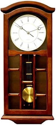 J&D Best Pendulum Wall Clock, Silent Decorative Wood Clock with Swinging Pendulum, Battery Operated for Living Room, Kitchen, Office & Home Décor (Dark Wood -TQWW4079 =24'' x 9.5'' x 3'' Inches)